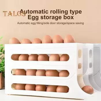Ящик для хранения яиц в холодильнике Четырехъярусный автоматический катящийся ящик большой емкости Компактный органайзер на 30 яиц Боковая дверца холодильника Диспенсер для яиц Коробка для яиц белый