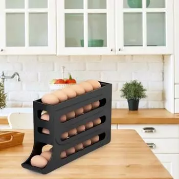 Ящик для хранения яиц в холодильнике, четырехъярусный автоматический рулонный органайзер для яиц большой емкости, экономящий место серый