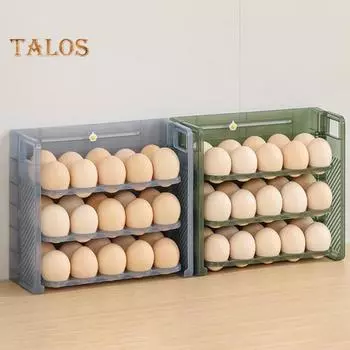 Ящик для хранения яиц в холодильнике. Трехъярусный ящик большой емкости. Компактный органайзер для яиц. Боковая дверь холодильника. Диспенсер для яиц. Коробка для яиц. серый/чистый