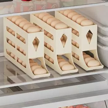 Ящик для хранения яиц в холодильнике Четырехъярусный автоматический катящийся ящик большой емкости Компактный органайзер на 30 яиц Боковая дверца холодильника Диспенсер для яиц Коробка для яиц