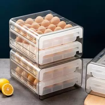 Ящик для хранения яиц в холодильнике с крышкой, вмещает 32 яйца. Штабелируемая консервация яиц.
