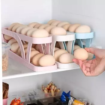 Ящик для хранения яиц в холодильнике, 2-х ярусный автоматический перекатной органайзер для яиц большой емкости, яйцо с боковой дверью холодильника розовый