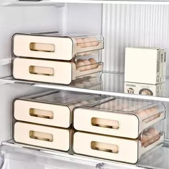 Ящик для хранения яиц в холодильнике с крышкой, большой емкости, двухслойный, прозрачный, складной лоток для яиц, органайзер для яиц бежевый