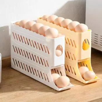 Ящик для хранения яиц в холодильнике Четырехъярусный автоматический катящийся органайзер для яиц большой вместимости Компактный органайзер для яиц Боковая дверь холодильника Диспенсер для яиц Коробка для яиц