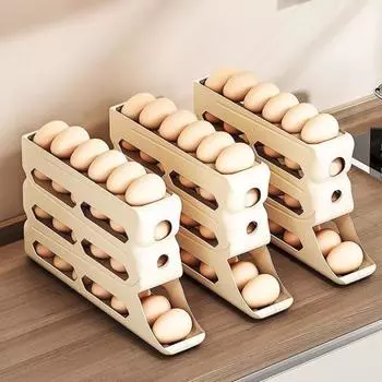 Ящик для хранения яиц в холодильнике Четырехъярусный автоматический катящийся ящик большой емкости Компактный органайзер на 30 яиц Боковая дверца холодильника Диспенсер для яиц Коробка для яиц