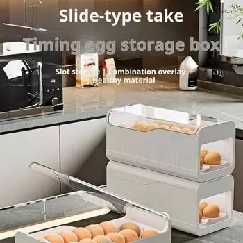 Ящик для хранения яиц в холодильнике, 2-слойный, большой емкости, прозрачный штабелируемый дизайн, автоматический вращающийся лоток-органайзер для яиц на кухонной столешнице