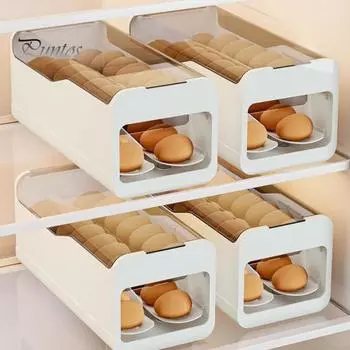 Ящик для хранения яиц в холодильнике, 2-слойный, большой емкости, прозрачный штабелируемый дизайн, автоматический вращающийся лоток-органайзер для яиц на кухонной столешнице чистый/серый