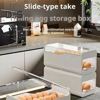 Ящик для хранения яиц в холодильнике, 2-слойный, большой емкости, прозрачный штабелируемый дизайн, автоматический вращающийся лоток-органайзер для яиц на кухонной столешнице серый/чистый