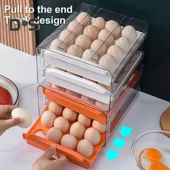 Ящик для хранения яиц в холодильнике, пищевой, без содержания бисфенола А, с ящиком, штабелируемый, прозрачный, выдвижной, кухонный лоток для яиц, двухслойная полка чистый