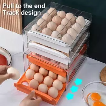 Ящик для хранения яиц в холодильнике, пищевой, без содержания бисфенола А, с ящиком, штабелируемый, прозрачный, выдвижной, кухонный лоток для яиц, двухслойная полка чистый