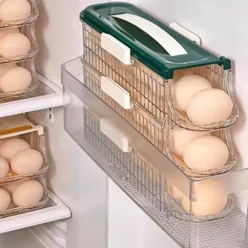 Ящик для хранения яиц в холодильнике, автоматический вращающийся органайзер для яиц, большая емкость, прозрачный, штабелируемый диспенсер для яиц с крышкой Dual Layer белый