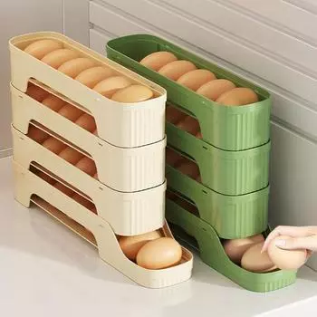 Ящик для хранения яиц Yousheng, органайзер для холодильника, большая вместимость, 4 яруса, экономящий место, автоматический вращающийся холодильник, органайзер для яиц, дозатор яиц Dual Layer жёлтый