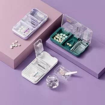 Ящик для хранения разделителя таблеток, большая емкость, пищевой прозрачный контейнер для хранения таблеток 3-в-1, измельчитель таблеток темно-серого