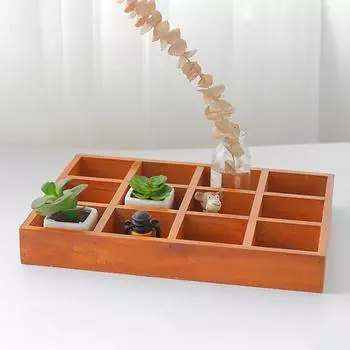 Ящик для хранения с 12 сетками, деревянные принадлежности для хранения, винтажный органайзер большой емкости для комода A