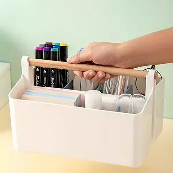 Ящик для хранения с деревянной ручкой, держатель для ручек, 8 отделений, настольный органайзер для канцелярских принадлежностей, маркер, акварельный карандаш, хранение для дома жёлтый