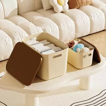 Ящик для хранения с крышкой, ручкой, отверстием, большой емкости, штабелируемый, пылезащитный, игрушки для макияжа, корзина для хранения различных вещей, контейнер для организации рабочего стола, домашнего офиса L