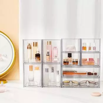 Ящик для хранения с прозрачными выдвижными ящиками, большой вместимостью, многоцелевой штабелируемый органайзер, прозрачный контейнер для хранения