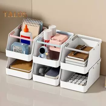 Ящик для хранения с ручкой, вместительный, с большим отверстием, канцелярские принадлежности, косметика, фруктовая игрушка, приправа, настольный органайзер для дома синий