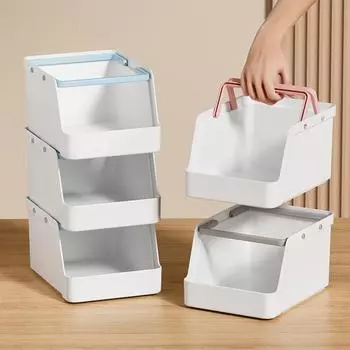 Ящик для хранения с ручкой, вместительный, с большим отверстием, канцелярские принадлежности, косметика, фруктовая игрушка, приправа, настольный органайзер для дома синий