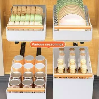 Ящик для хранения Самоклеящийся Двусторонняя установка Отличная липкость Высокая грузоподъемность Гладкая направляющая Легко выдвижной органайзер для шкафа Приправа S