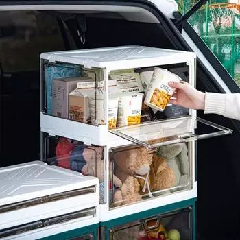 Ящик для хранения, штабелируемый прозрачный ящик для хранения с крышкой, складной ящик-органайзер, уличный багажник автомобиля темно-зеленого