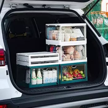 Ящик для хранения, штабелируемый прозрачный ящик для хранения с крышкой, складной ящик-органайзер для дома, уличного багажника автомобиля темно-зеленого