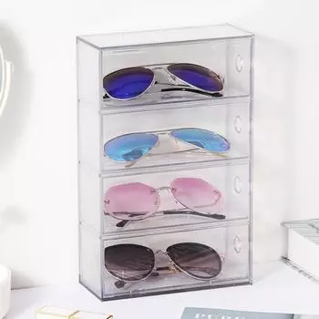 Ящик для хранения солнцезащитных очков, выдвижные ящики, четырехслойный штабелируемый пыленепроницаемый прозрачный настольный дисплей для очков, контейнер для канцелярских принадлежностей чистый