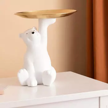 Ящик для хранения статуи белого медведя, украшение фигурки животного, настольное блюдо, лоток для ювелирных изделий, органайзер для