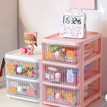 Ящик для хранения стола, ящик, пряжка против падения, плавно вытягивающаяся, пыленепроницаемая ручка, 2/3/4/5 слоев, шкаф для хранения, бытовые принадлежности Dual Layer розовый