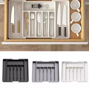 Ящик для хранения столовой посуды, выдвижной классификационный органайзер, большой вместительный лоток для посуды, ящик для косметических ювелирных изделий, канцелярских принадлежностей чёрный