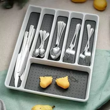 Ящик для хранения столовых приборов, дизайн отсека, противоскользящий органайзер для кухонного ящика, удобный прочный стильный держатель для посуды серый