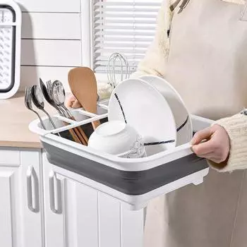 Ящик для хранения столовых приборов, складная полка для сушки посуды, компактный кухонный ящик для хранения с держателем для посуды для дома