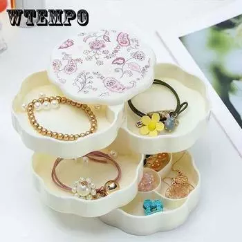 Ящик для хранения ювелирных изделий большой емкости, 4-слойный вращающийся лоток для хранения аксессуаров для ювелирных изделий с крышкой, коробка для макияжа 11*10cm синий