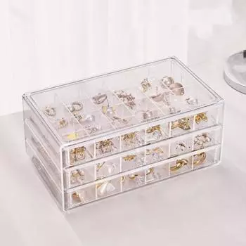Ящик для хранения ювелирных изделий Прозрачный ящик для хранения ювелирных изделий Бытовая большая вместимость Органайзер для ювелирных изделий Однотонная простая удобная коробка