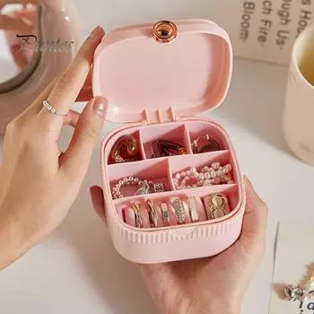 Ящик для хранения ювелирных изделий с зеркалом для макияжа, несколько отделений, двухслойный, пылезащитный, многофункциональный, серьги, ожерелье, браслет, кольцо-органайзер, держатель розовый
