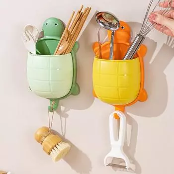 Ящик для хранения в форме черепахи, настенный органайзер для косметики, дренажный дизайн, стеллаж для хранения мелочей для дома, ванной комнаты оранжевый/жёлтый