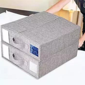 Ящик для хранения в гардеробе, складной с ручкой, прозрачное окно, одежда, носки, классификация, органайзер для хранения белья серый