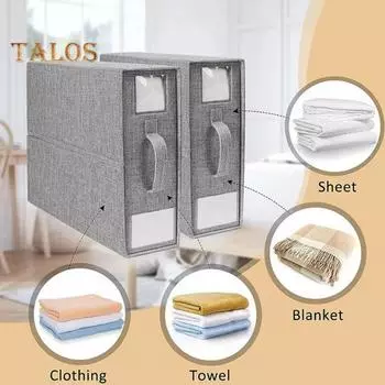 Ящик для хранения в гардеробе, складной с ручкой, прозрачное окно, одежда, носки, хранение нижнего белья, классификация, органайзер для хранения, пододеяльник, кровать серый