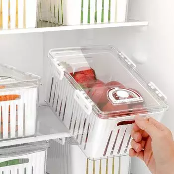 Ящик для хранения в холодильнике Кухонный прозрачный органайзер для холодильника Корзина для слива фруктов и овощей Сохраняющие свежесть герметичные контейнеры
