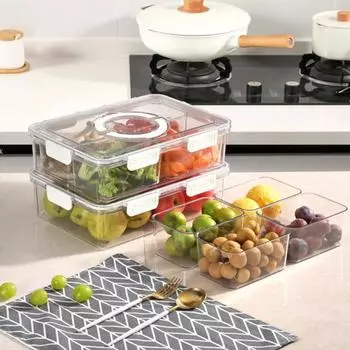 Ящик для хранения в холодильнике с крышкой, пищевой прозрачный дизайн с видимой ручкой, портативная коробка для закусок, разделенный сервировочный поднос белый