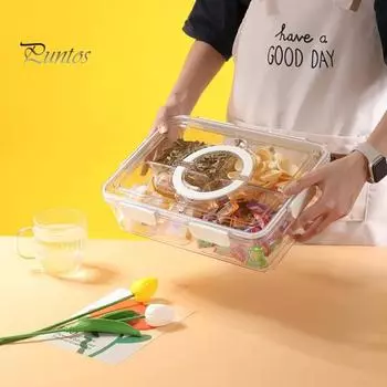 Ящик для хранения в холодильнике с крышкой, пищевой прозрачный дизайн с видимой ручкой, портативная коробка для закусок, разделенный сервировочный поднос белый