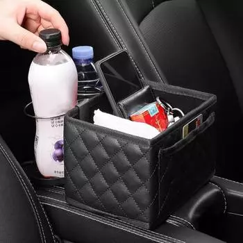 Ящик для хранения в подлокотнике автомобиля с подстаканником большой емкости, износостойкий складной многофункциональный боковой органайзер для автомобильной консоли розовый