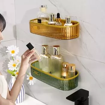 Ящик для хранения в ванной комнате, настенный органайзер для хранения с выемкой внизу, установка без сверления, многофункциональная полка для хранения на кухне и в ванной комнате белый