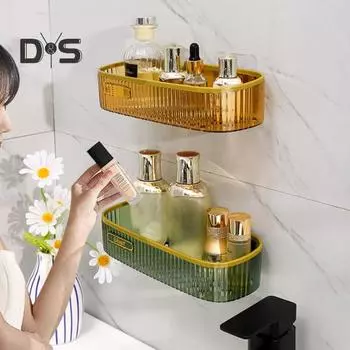 Ящик для хранения в ванной комнате, настенный органайзер для хранения с выемкой внизу, установка без сверления, многофункциональная полка для хранения на кухне и в ванной комнате белый