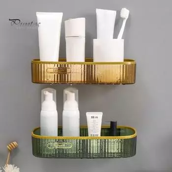 Ящик для хранения в ванной комнате, настенный органайзер для хранения с выемкой внизу, установка без сверления, многофункциональная полка для хранения на кухне и в ванной комнате жёлтый