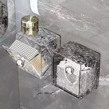 Ящик для хранения в ванной комнате с текстурой волнистого типа, настенный, без перфорации, нескользящий, самоклеящийся держатель для ватных палочек, губка для макияжа, органайзер для помады, ванна