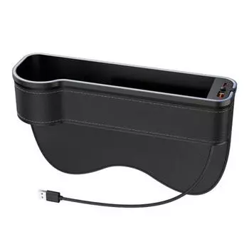 Ящик для хранения в зазоре автомобильного сиденья с портами для зарядки, большой емкости, несколько режимов освещения, универсальный чёрный