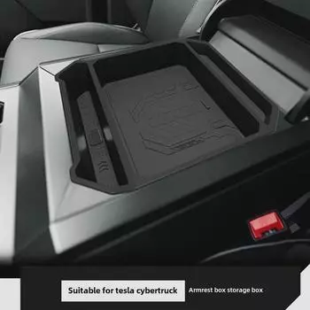 Ящик для хранения вещей в подлокотнике Tesla Cybertruck - центральный органайзер чёрный