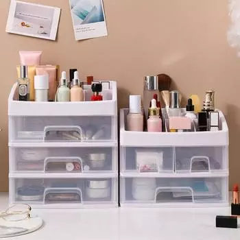 Ящик для хранения выдвижной конструкции, большой емкости, многослойный, настольный контейнер для хранения косметики, канцелярских принадлежностей, органайзер Triple Layer