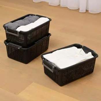 Ящик для хранения YAMAZEN, штабелируемый, сделанный в Японии, ящик для хранения одежды, игрушек, корзина для кухни, туалета, черный, ширина 43 x глубина 28 x высота, черный [набор чёрный